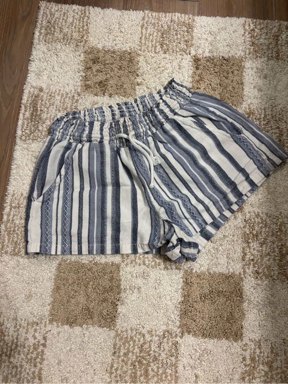 Blue and White Striped Shorts